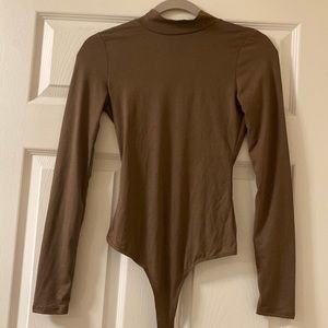 Brown Open Back Turtleneck Body Suit